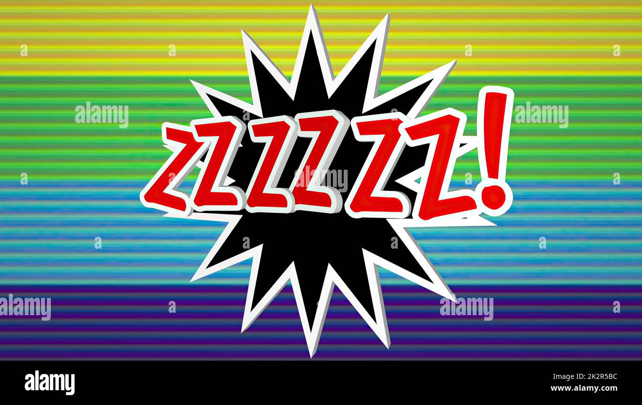 ZZZZZZ Comic-Pop-Art-Text vor farbenfrohem Hintergrund. Stockfoto