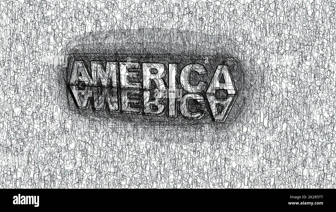 Amerika Text Hand zeichnen digitale Kunst Illustration Stockfoto