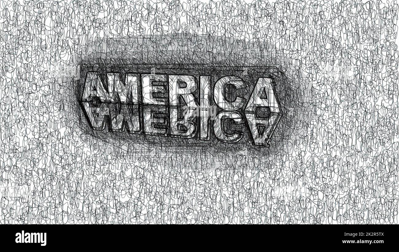 Amerika Text Hand zeichnen digitale Kunst Illustration Stockfoto