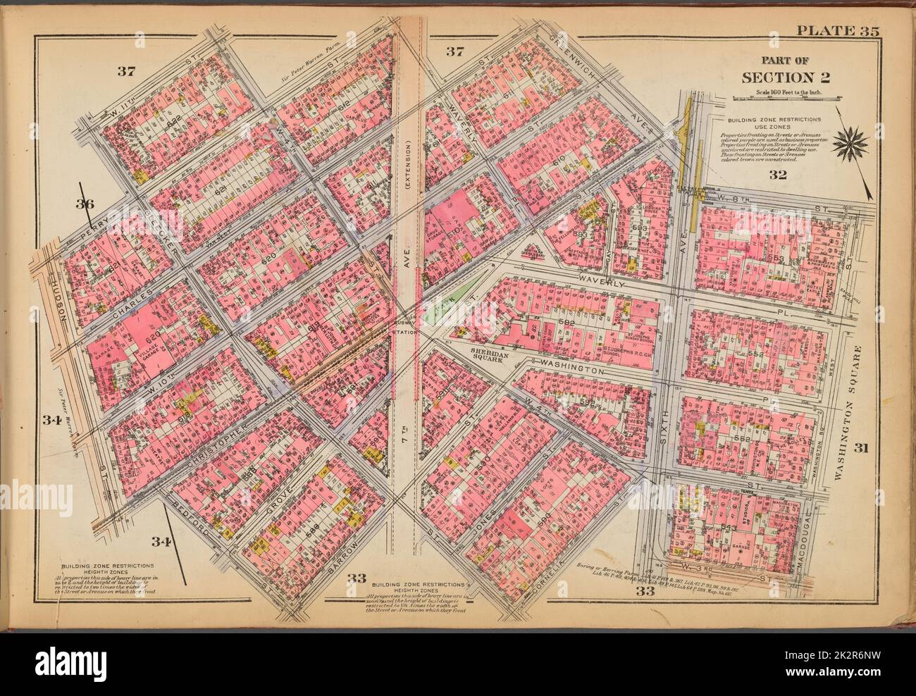 Kartografisch, Karten. 1921 - 1923. Lionel Pincus und Princess Firyal Map Division. Immobilien , New York (Bundesstaat) , New York, Manhattan (New York, N.Y.) Tafel 35: Begrenzt durch W. 11. Street, W. 4. Street, Perry Street, Waverly Place, Charles Street, Greenwich Avenue, Sixth Avenue, W. 8. Street, Macdougal Street, W. 3. Street, Sixth Avenue, Cornelia Street, Bleecker Street, Barrow Street, Bedford Street, Christopher Street, Hudson Street, Perry Street und Bleecker Street Stockfoto