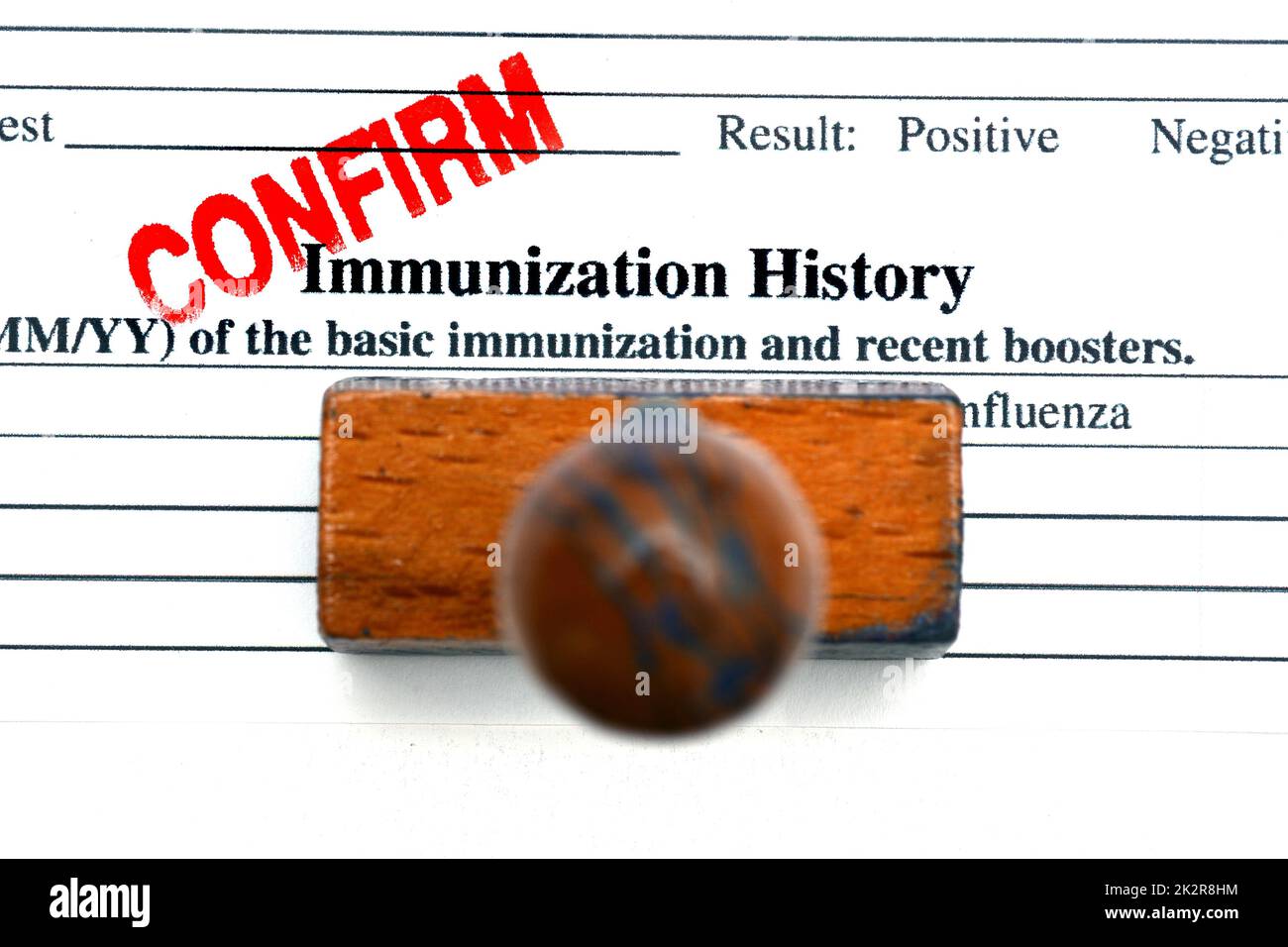 Immunisierung Geschichte Form bestätigen Stockfoto