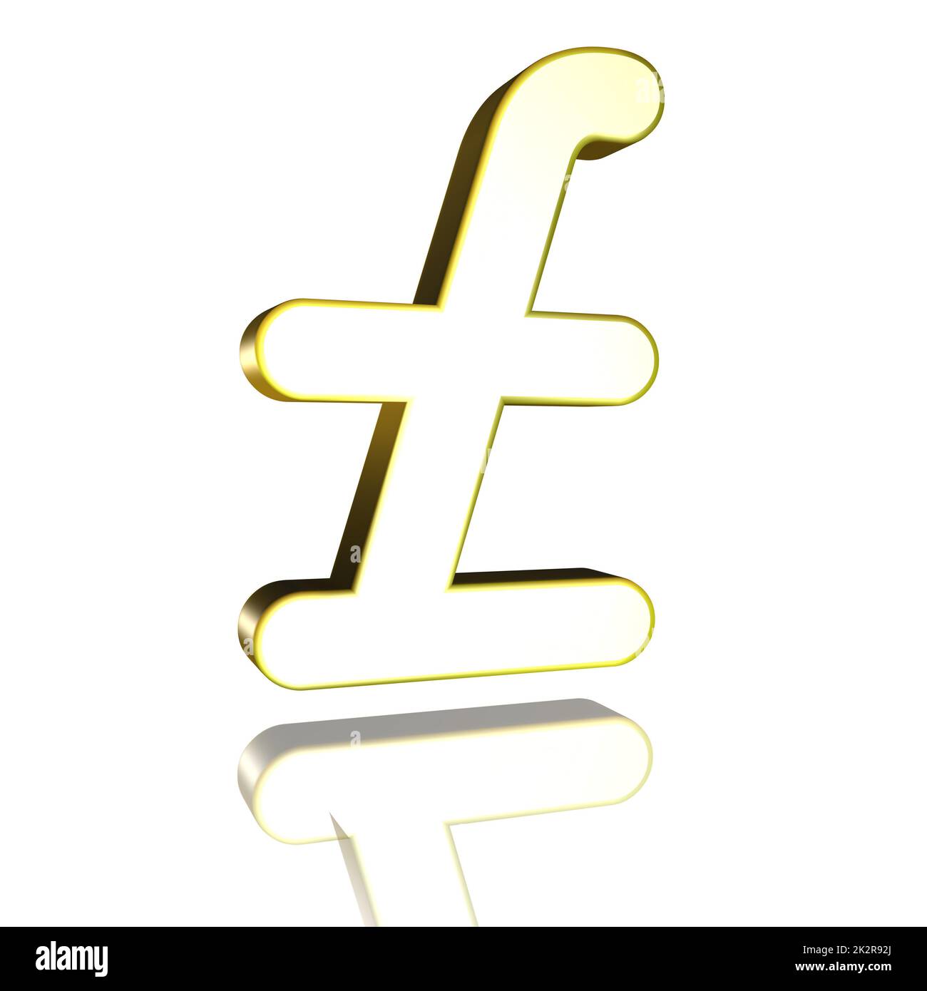 Pfund-Währungssymbol in Gelb, Gold auf weißem Hintergrund als 3D-Darstellung, 3D-Darstellung Stockfoto