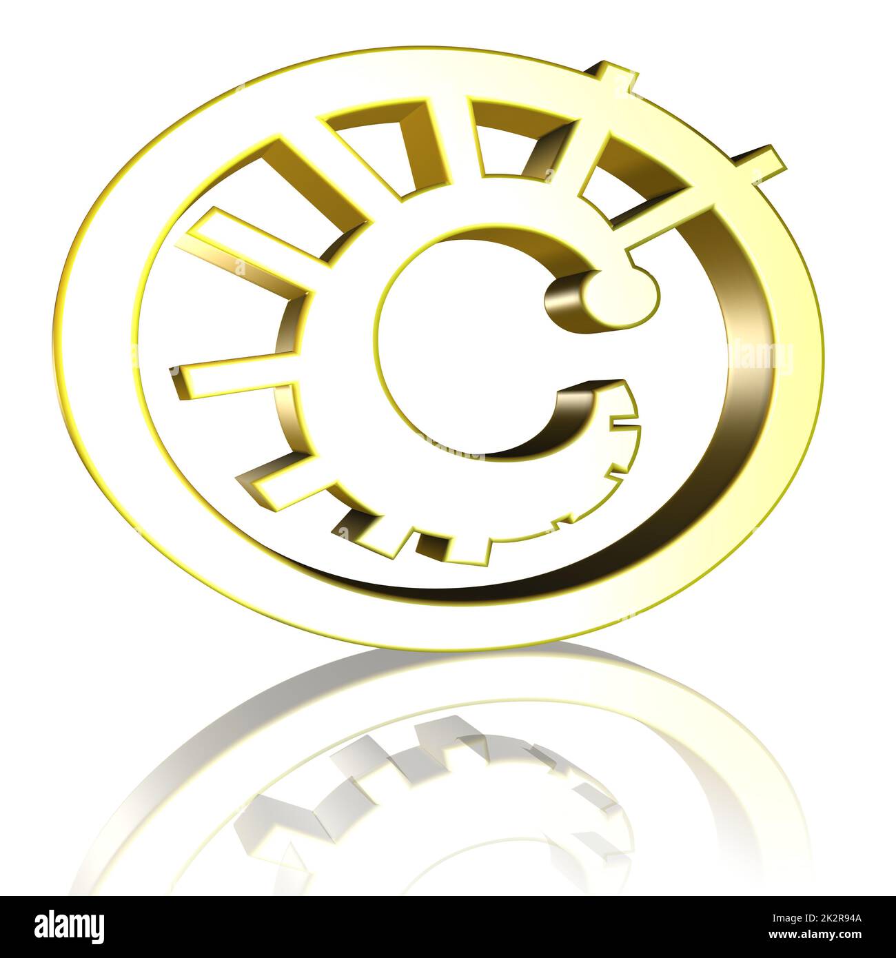 Copyright-Symbol in gelb, Gold auf weißem Hintergrund als 3D-Darstellung, 3D-Rendering Stockfoto