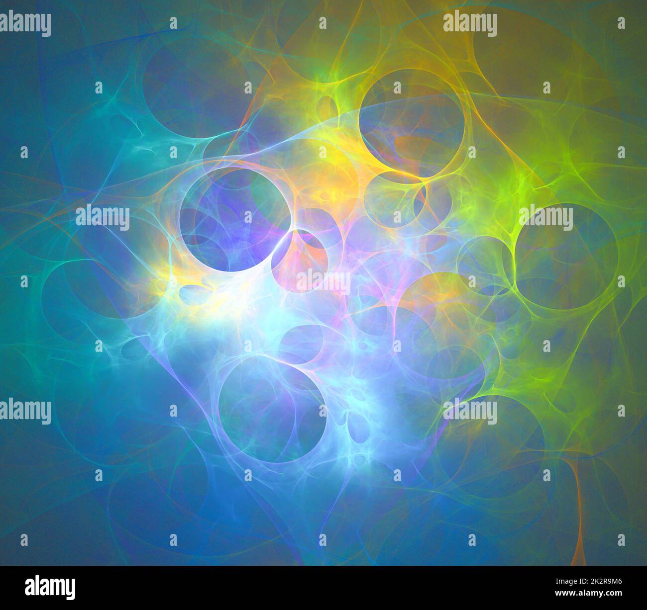 Abstrakter fraktaler Kunsthintergrund, der auf Astronomie und Nebel hindeutet. Computergenerierte Fraktaldarstellung eines Kunstnebels. Stockfoto