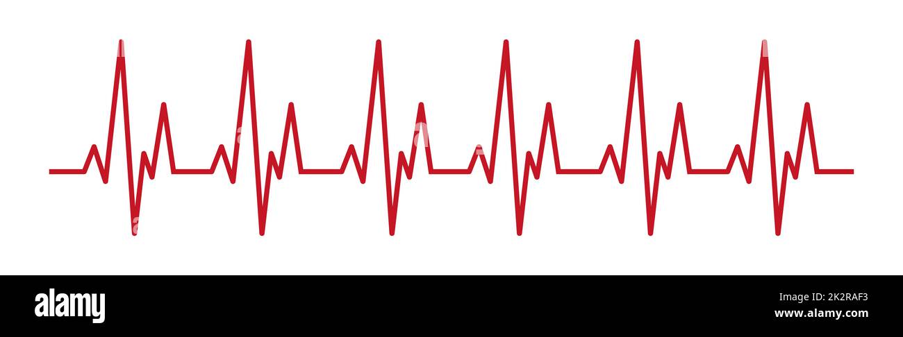 Herzpuls - gebogene rote Linie auf weißem Hintergrund, medizinische Tests - Vektor Stockfoto