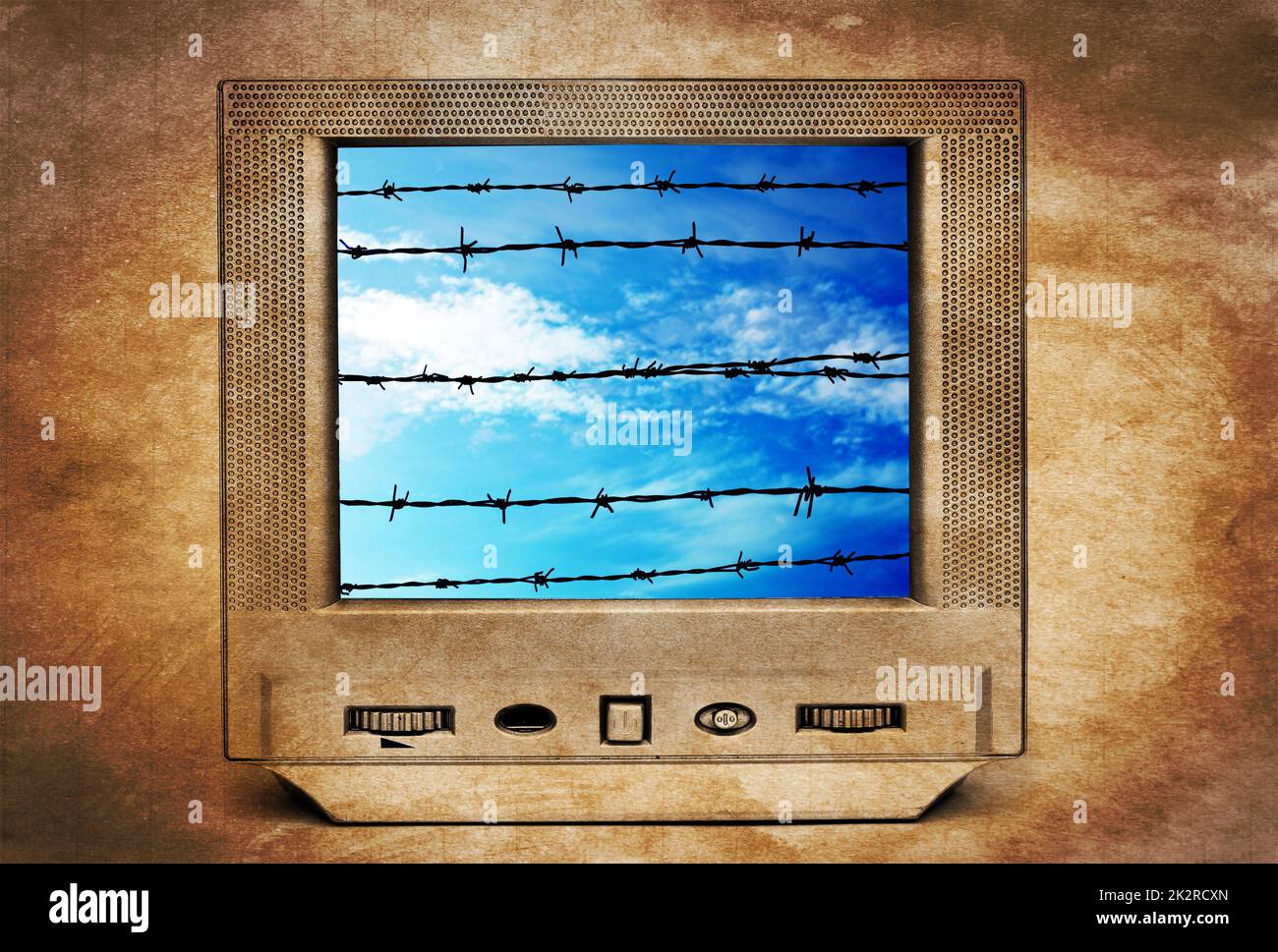 Alte TV und Barbwire Konzept Stockfoto