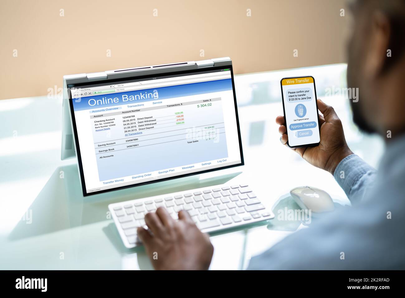 Online Bank E-Commerce Geldtransfer 2 Faktor Stockfoto