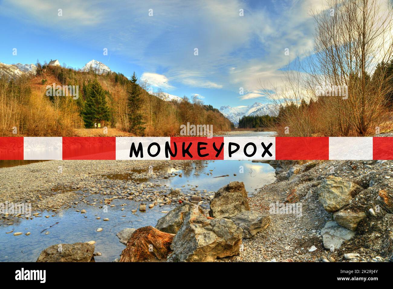 Reiseziel aufgrund des Ausbruchs der Affen-Pocken, des MPXV-Virus, der Ausbreitung von Infektionskrankheiten, Pandemie geschlossen Stockfoto