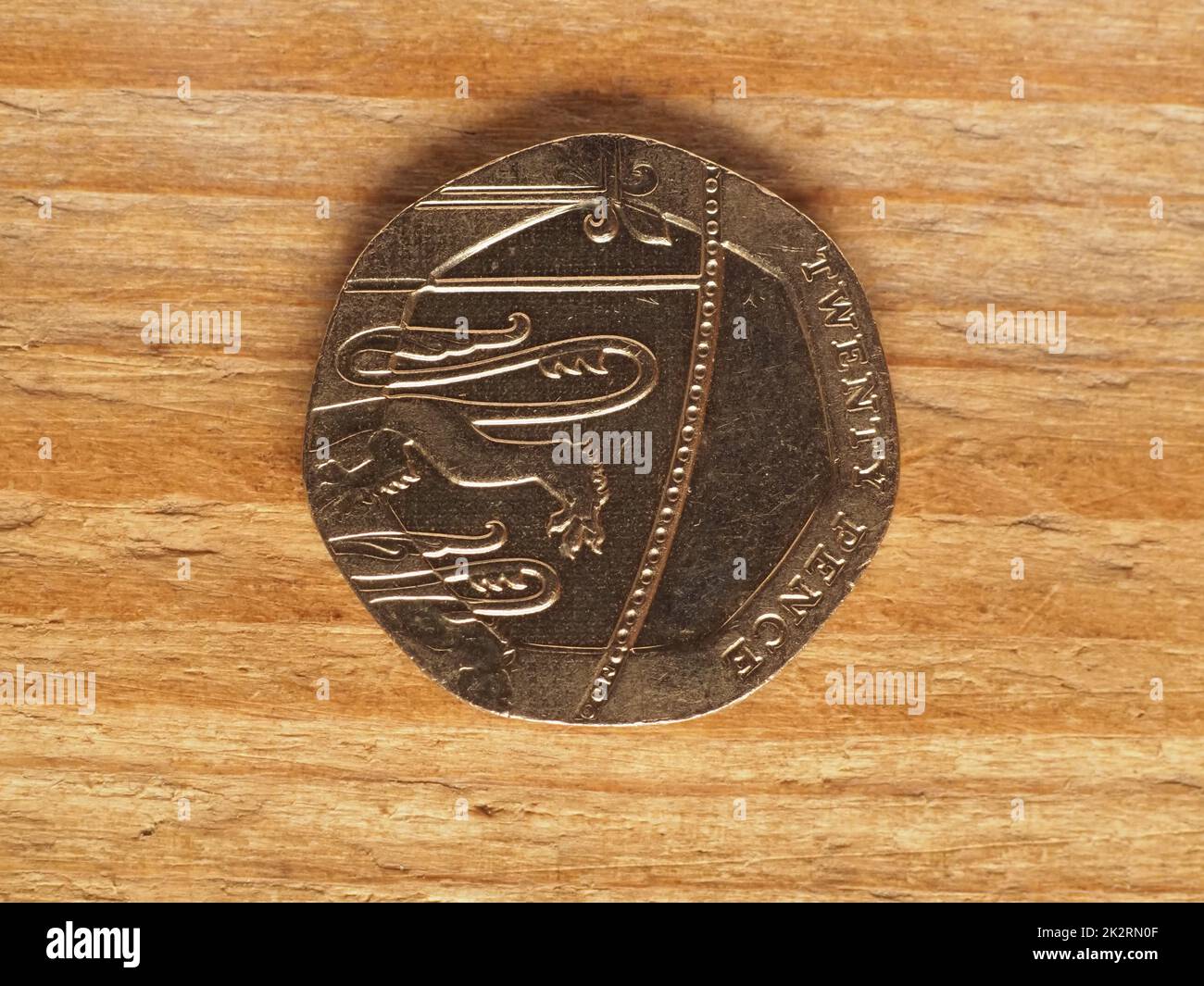 20-Pence-Münze, Rückseite, Währung des Vereinigten Königreichs Stockfoto