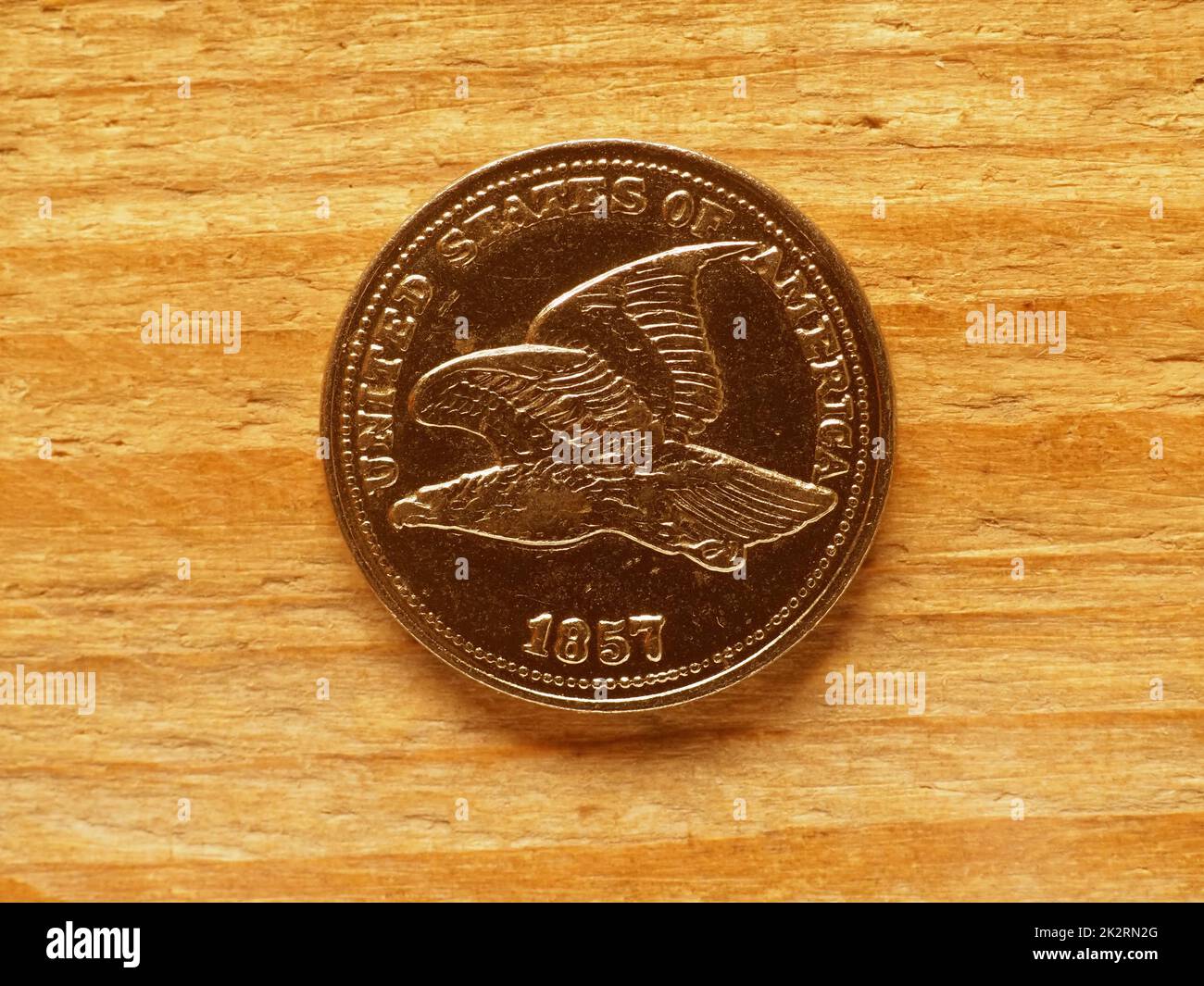 Währung der USA 1-Cent-Münze mit fliegendem Adler Stockfoto