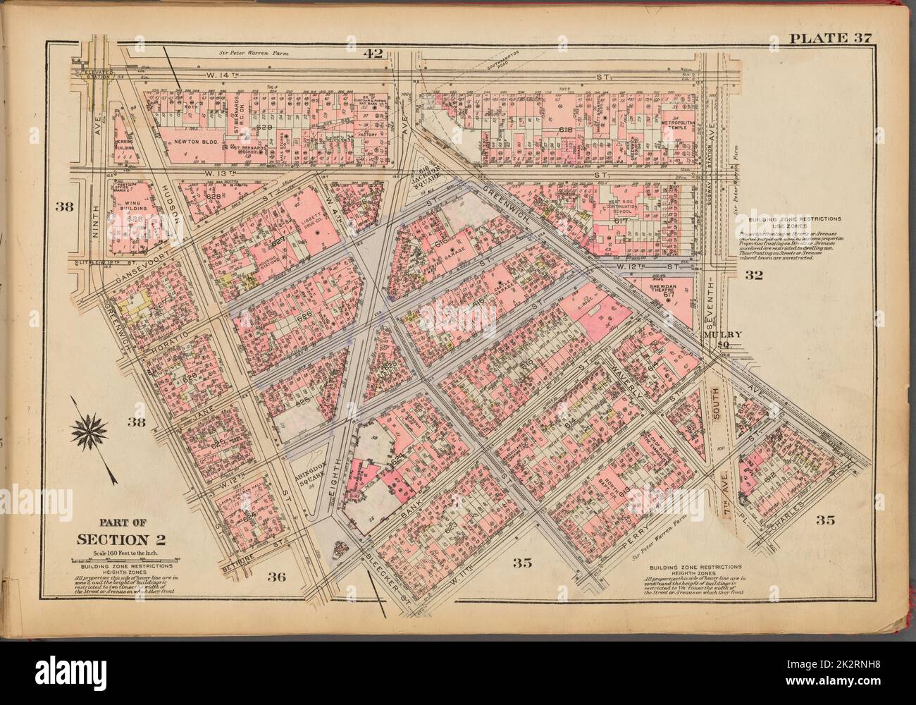 Kartografisch, Karten. 1927. Lionel Pincus und Prinzessin Firyal Map Division. Immobilien , New York (Bundesstaat) , New York, Manhattan (New York, N.Y.) Tafel 37, Teil von Abschnitt 2: Begrenzt durch W. 14. Street, Seventh Avenue, Greenwich Avenue, Charles Street, Waverly Place, Perry Street, W. 4. Street, W. 11. Street, Bleecker Street, Bank Street, Hudson Street, Bethune Street, Greenwich Street und Ninth Avenue Stockfoto
