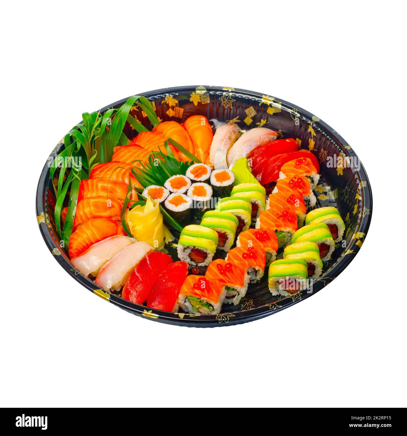 nehmen Sie Sushi express auf Kunststoff-Tablett Stockfoto