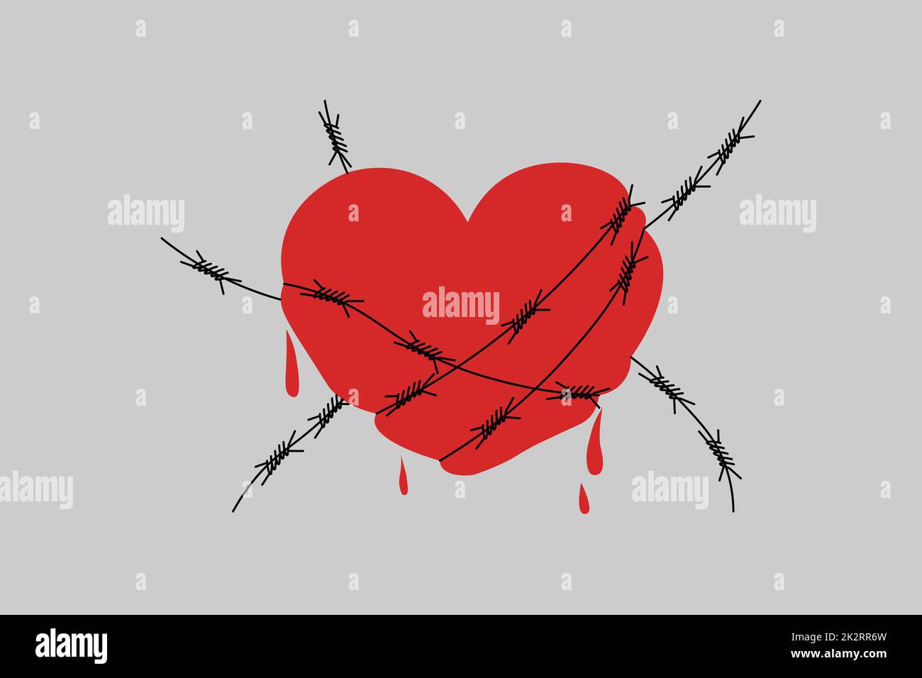 Blutiges Herzsymbol mit Draht Stockfoto