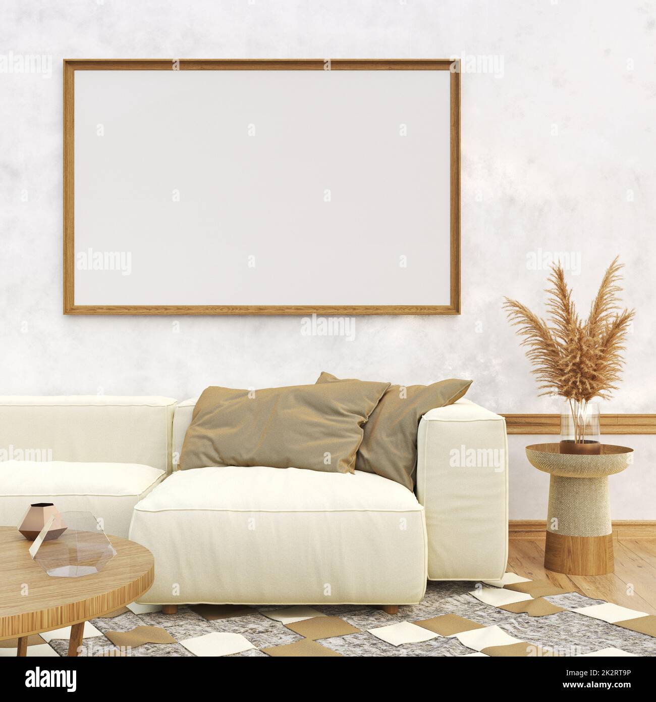 Mock up Poster Rahmen mit großem Sofa im modernen Interieur Hintergrund 3D Stockfoto