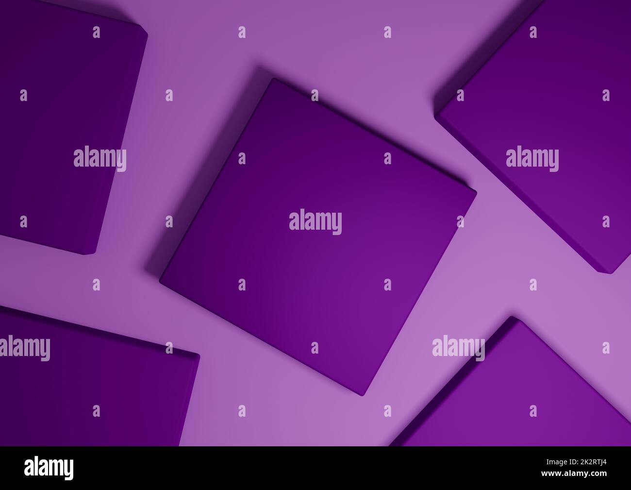 Leuchtend violett, violett, 3D Render minimal, einfache Draufsicht flach Lay Produktdisplay Hintergrund mit Podestständer und geometrischen Formen Stockfoto