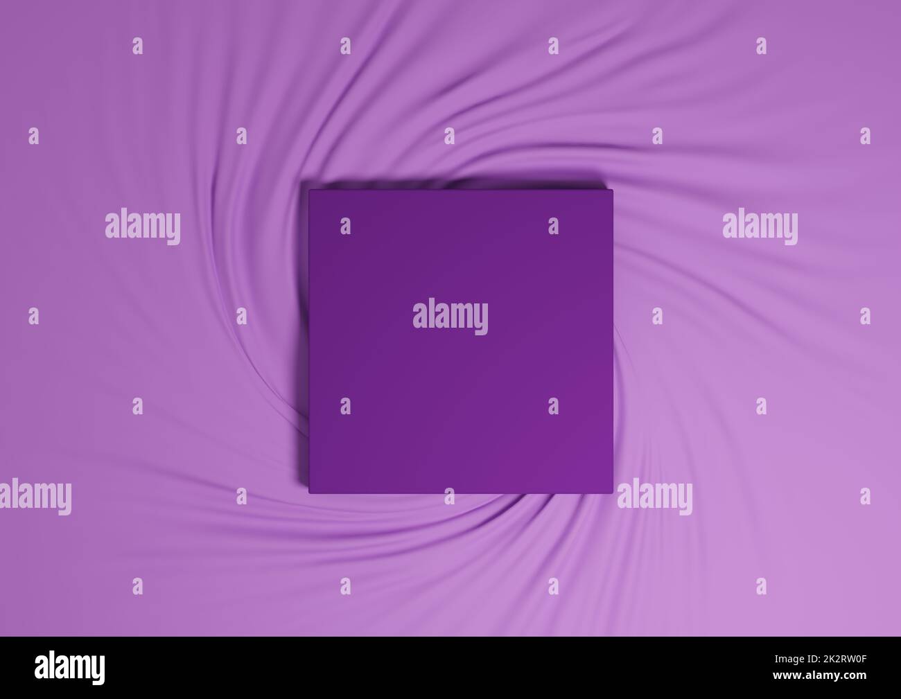Bright purple, violet 3D Rendering minimal product Podium Draufsicht flaches Textil einfacher Hintergrund mit quadratischem Ständer von oben Stockfoto