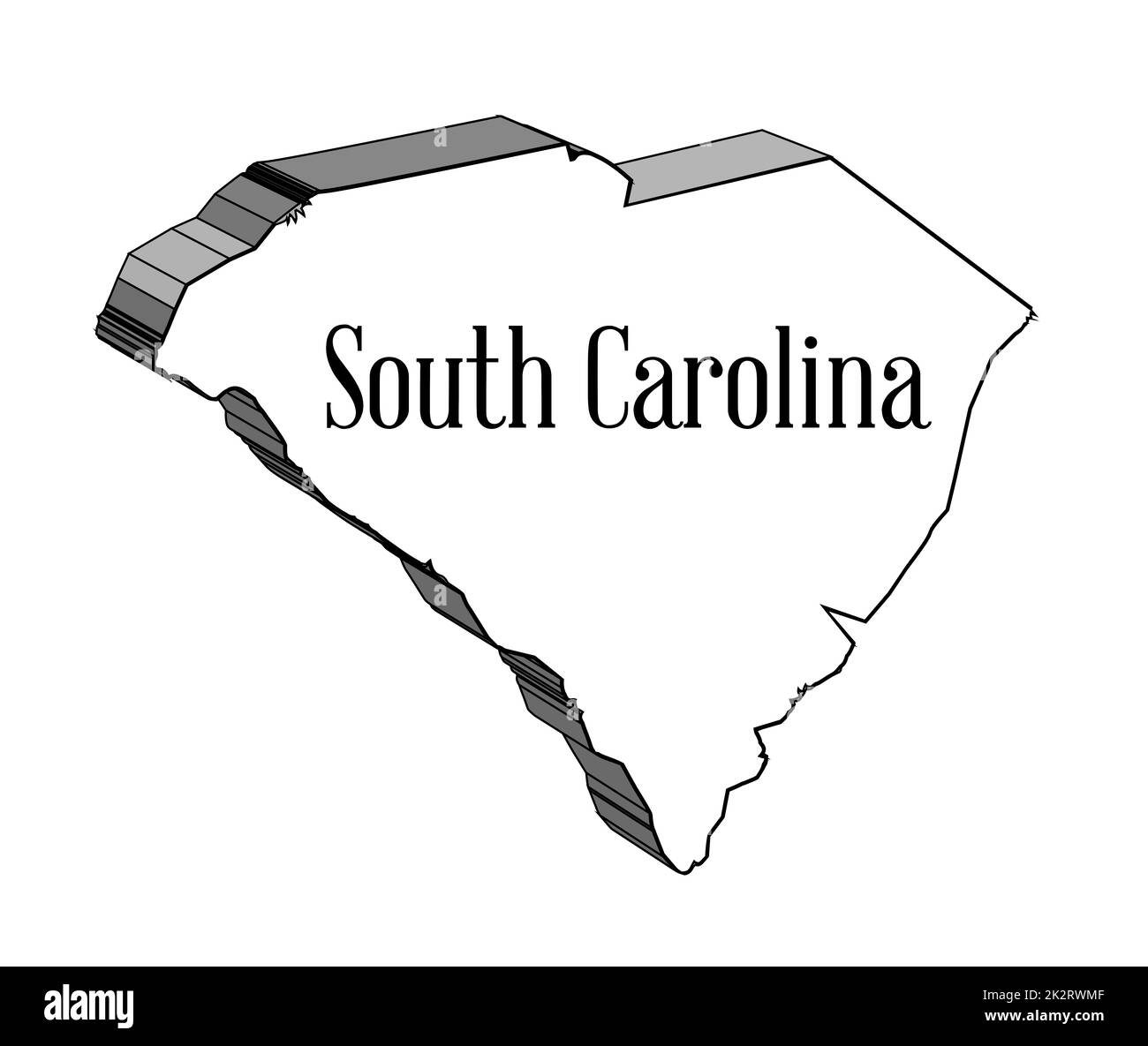 Karte des Bundesstaats South Carolina 3D Stockfoto