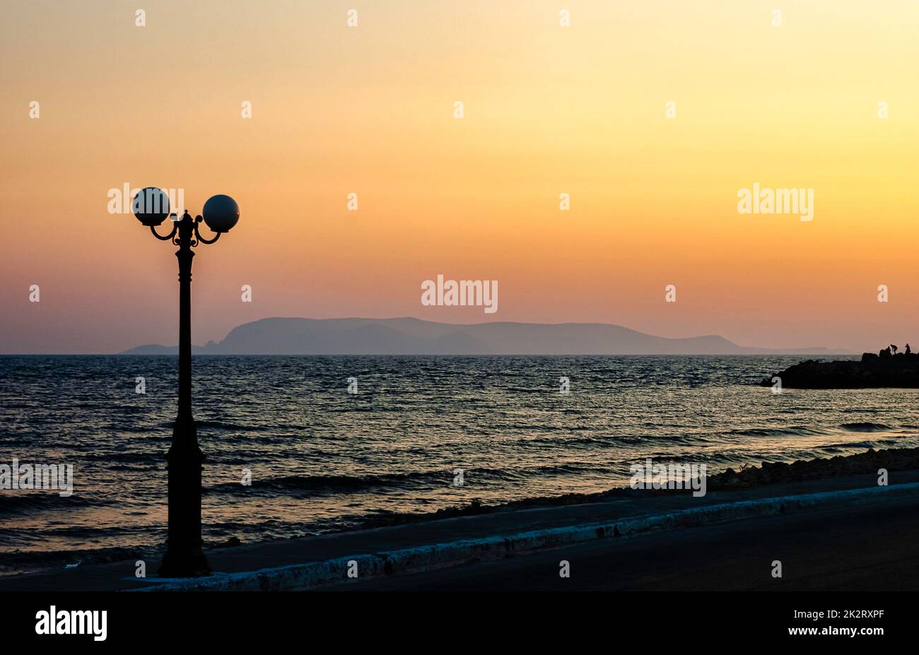 Sonnenuntergang in Gouves, Kreta, Griechenland Stockfoto