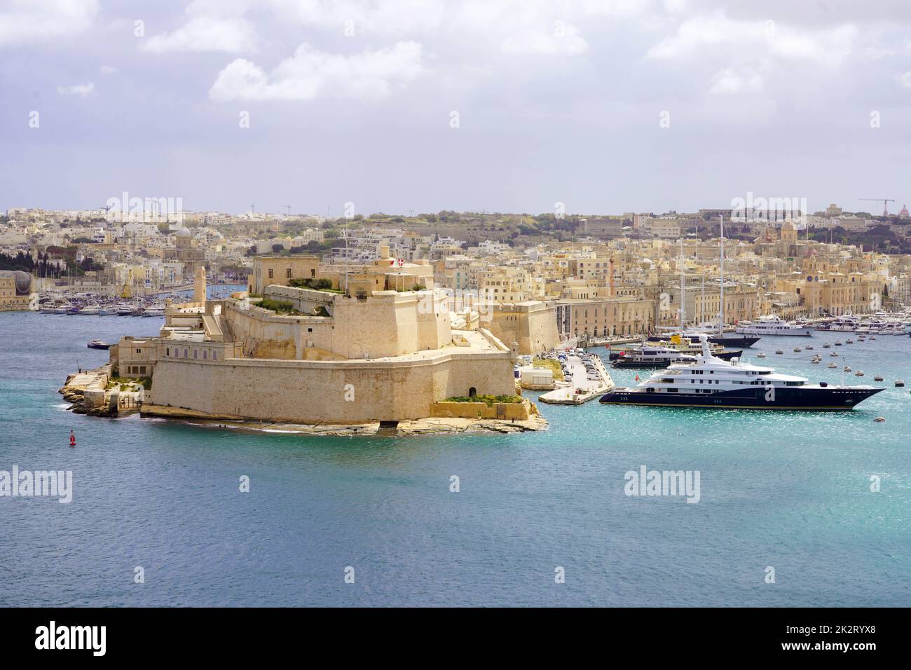 Fort St. Angelo aus der Sicht der Upper Barrakka Gardens, Birgu, Three Cities, Malta Stockfoto