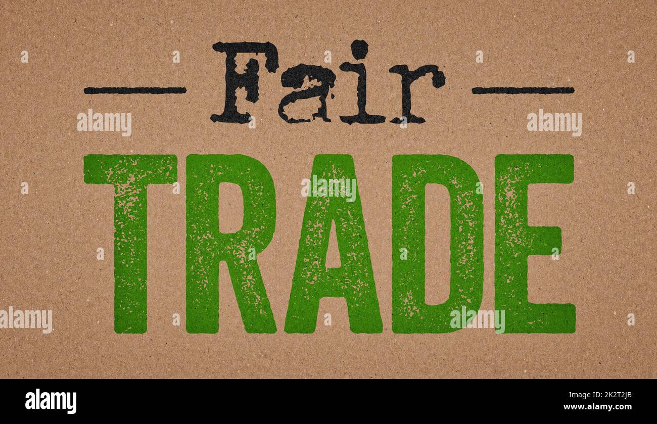 Fairer Handel auf einem Retro-Papier Hintergrund geschrieben Stockfoto