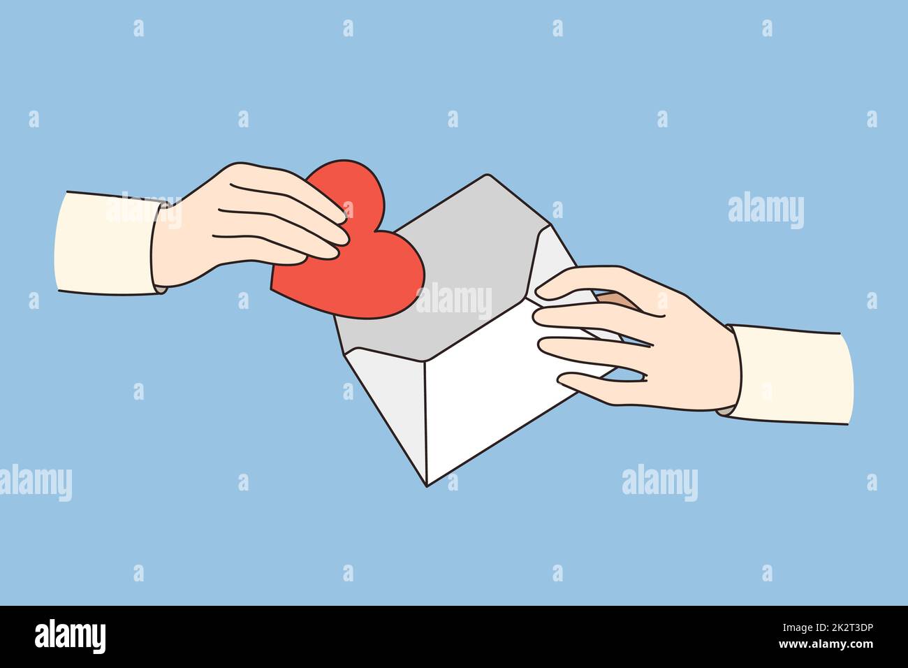 Hand nimmt Herz Symbol aus Umschlag Stockfoto