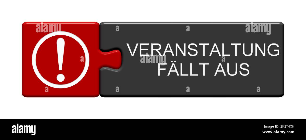 3D Abbildung der Puzzle-Taste: Ereignis in deutscher Sprache abgebrochen Stockfoto