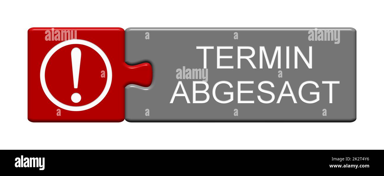 3D Abbildung der Puzzle-Taste: Veranstaltung abgesagt in deutscher Sprache Stockfoto
