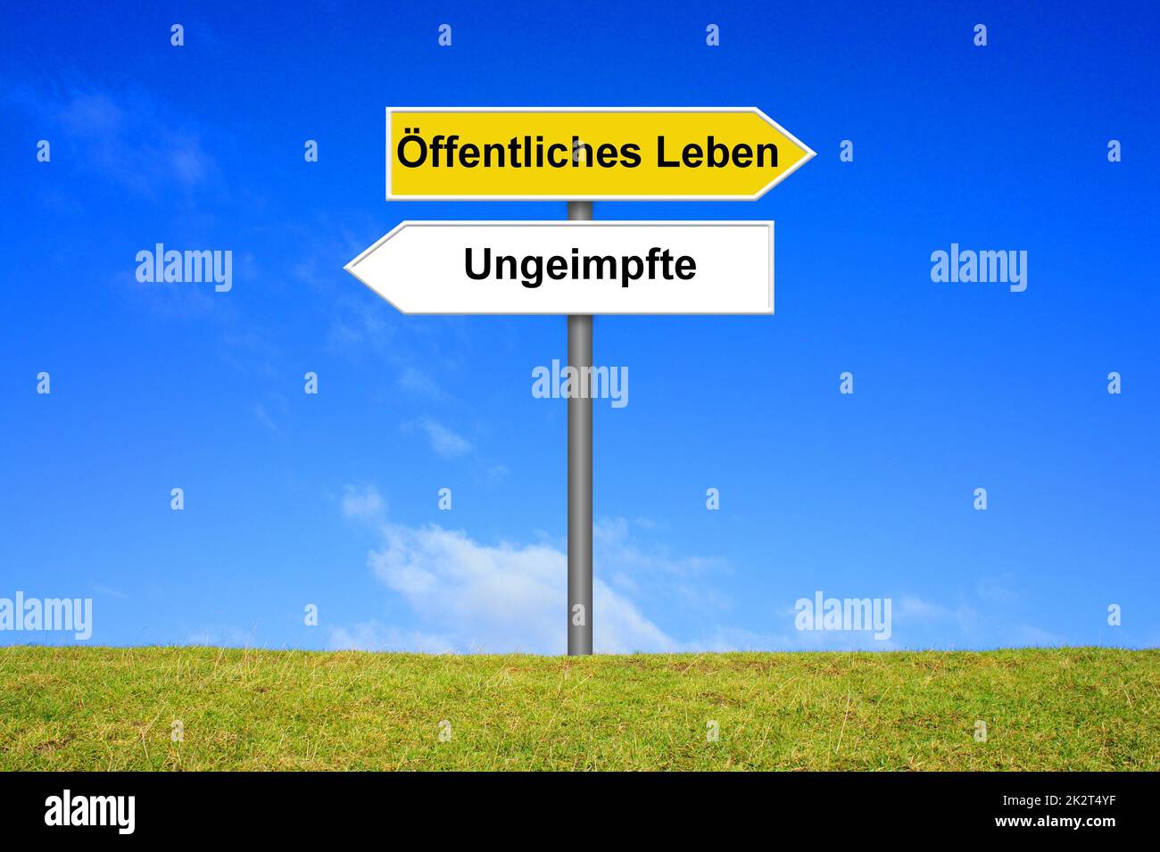 Schild mit ungeimpften Personen und Public Life german Stockfoto