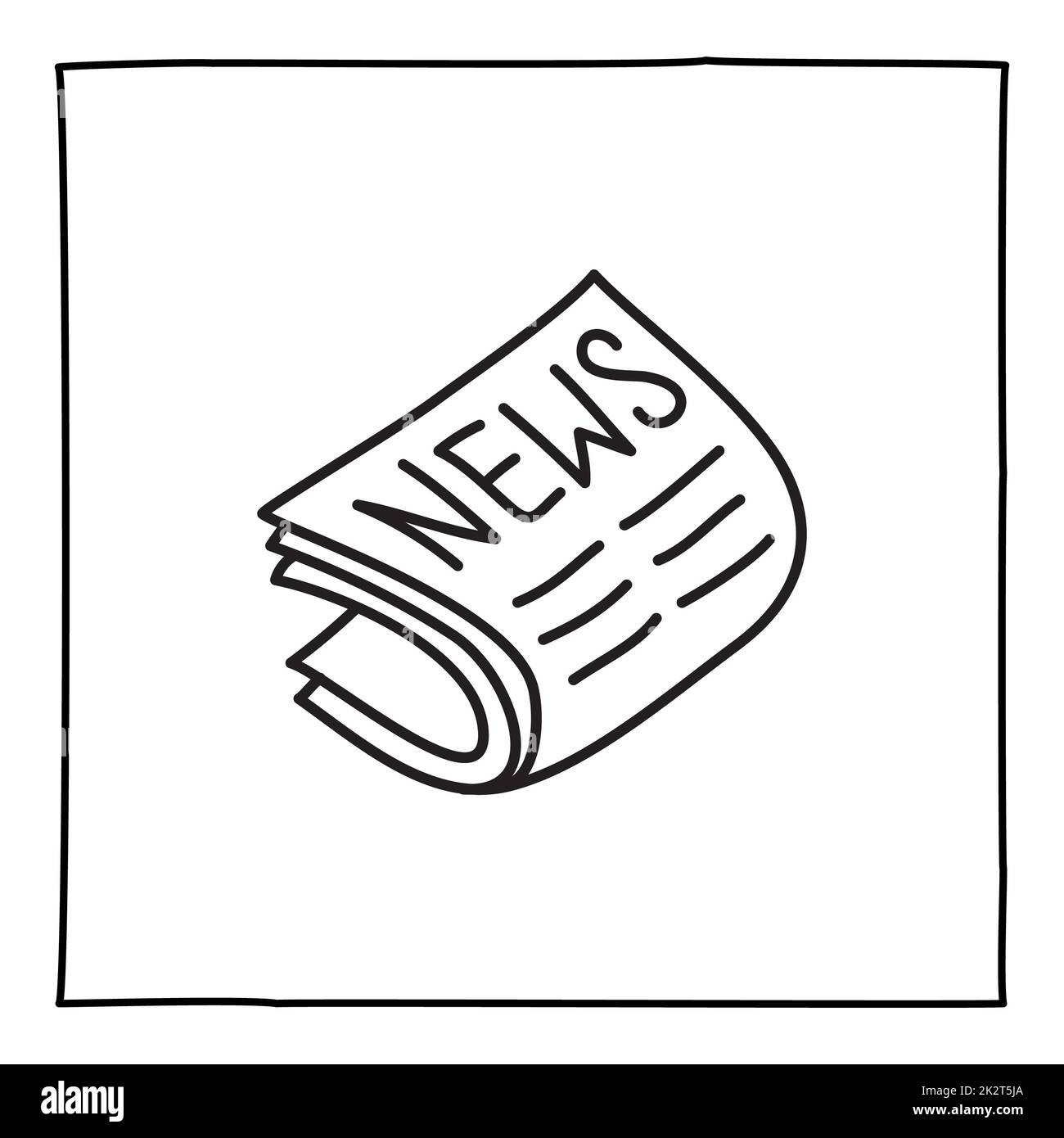 Doodle Zeitungs-Symbol oder Logo, von Hand gezeichnet mit dünnen schwarzen Linie. Stockfoto