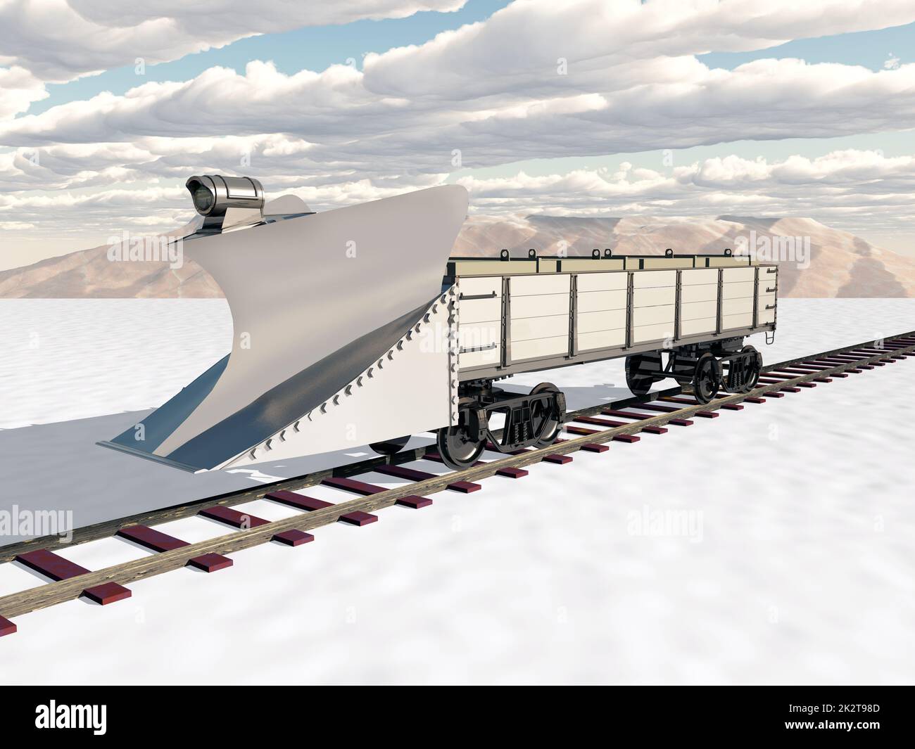 Schneepflug-Waggon in einer Winterlandschaft Stockfoto