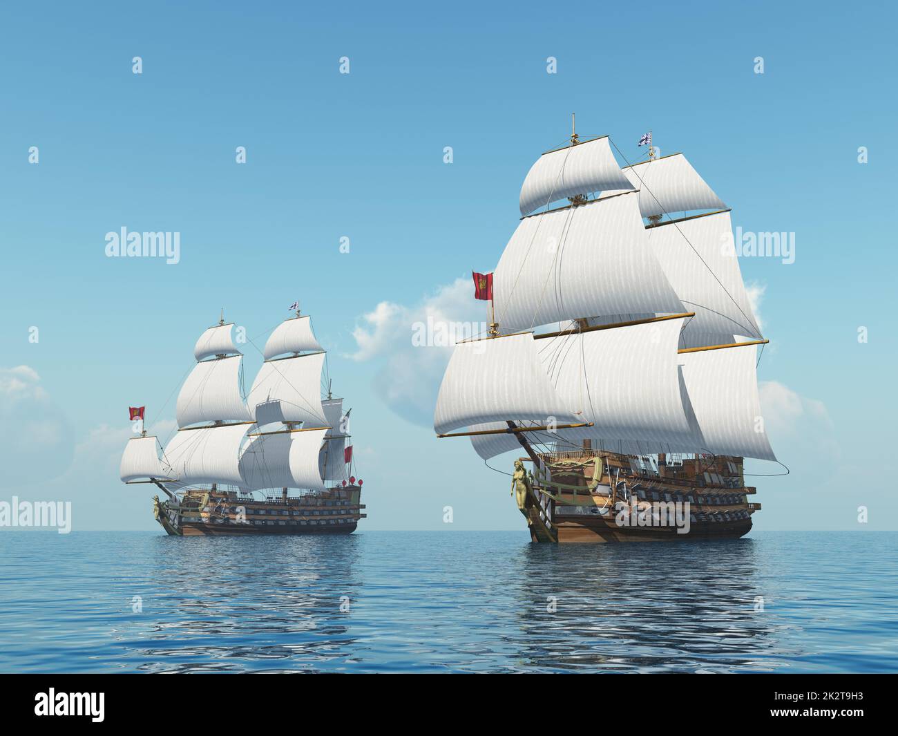 Französische Kriegsschiffe des 18.. Jahrhunderts Stockfoto