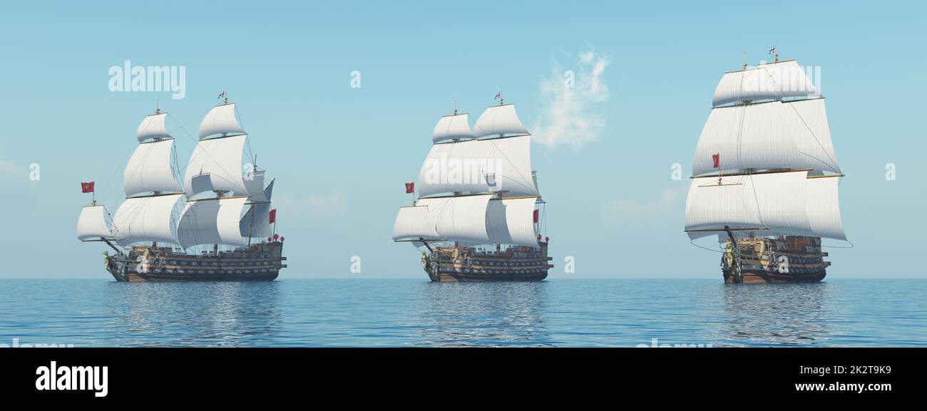Französische Kriegsschiffe des 18.. Jahrhunderts Stockfoto