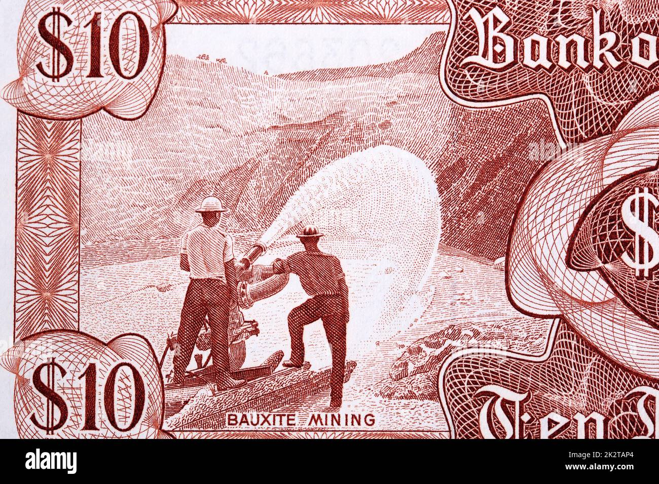 Bauxitabbau aus guyanischem Geld Stockfoto