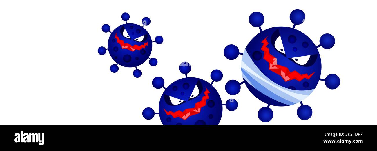 Lustige Covid-19 Zelle mit offenem Mund und einer Krone auf dem Kopf. 3D Abbildung Stockfoto