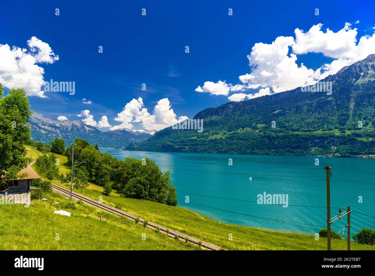 Klar transparent Azure Lake Brienz, Oberried am Brienzersee, Interlaken-Oberhasli, Bern, Schweiz Stockfoto