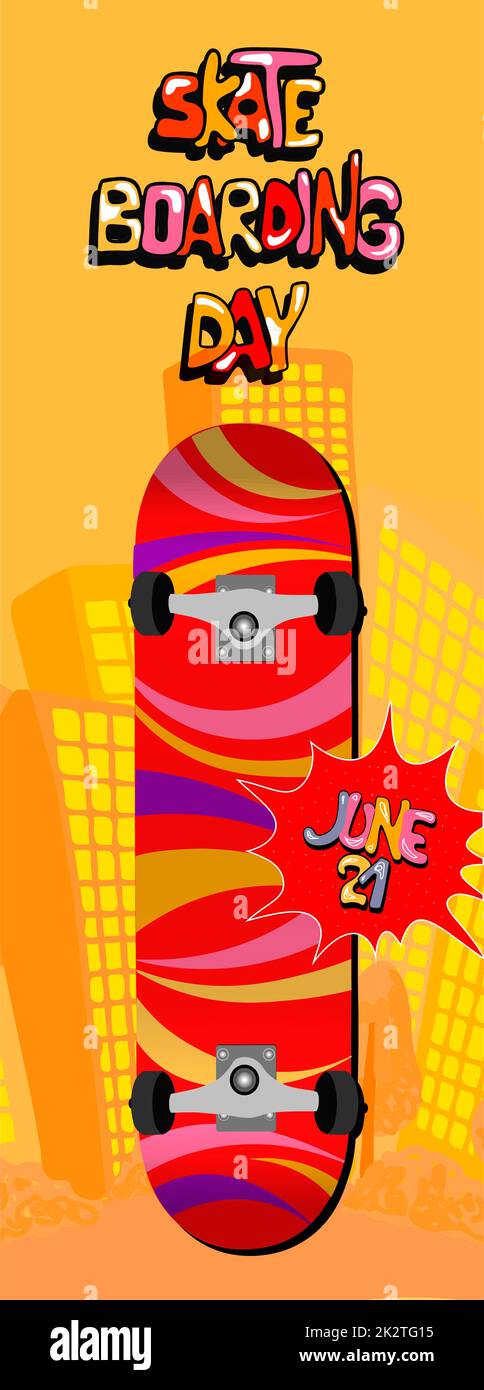 Gehen Sie Skateboarden Tag. Schriftzeichen. Poster-Design-Illustration. Lustiges Skateboard. Skate Park Logo. Vektordarstellung Stockfoto