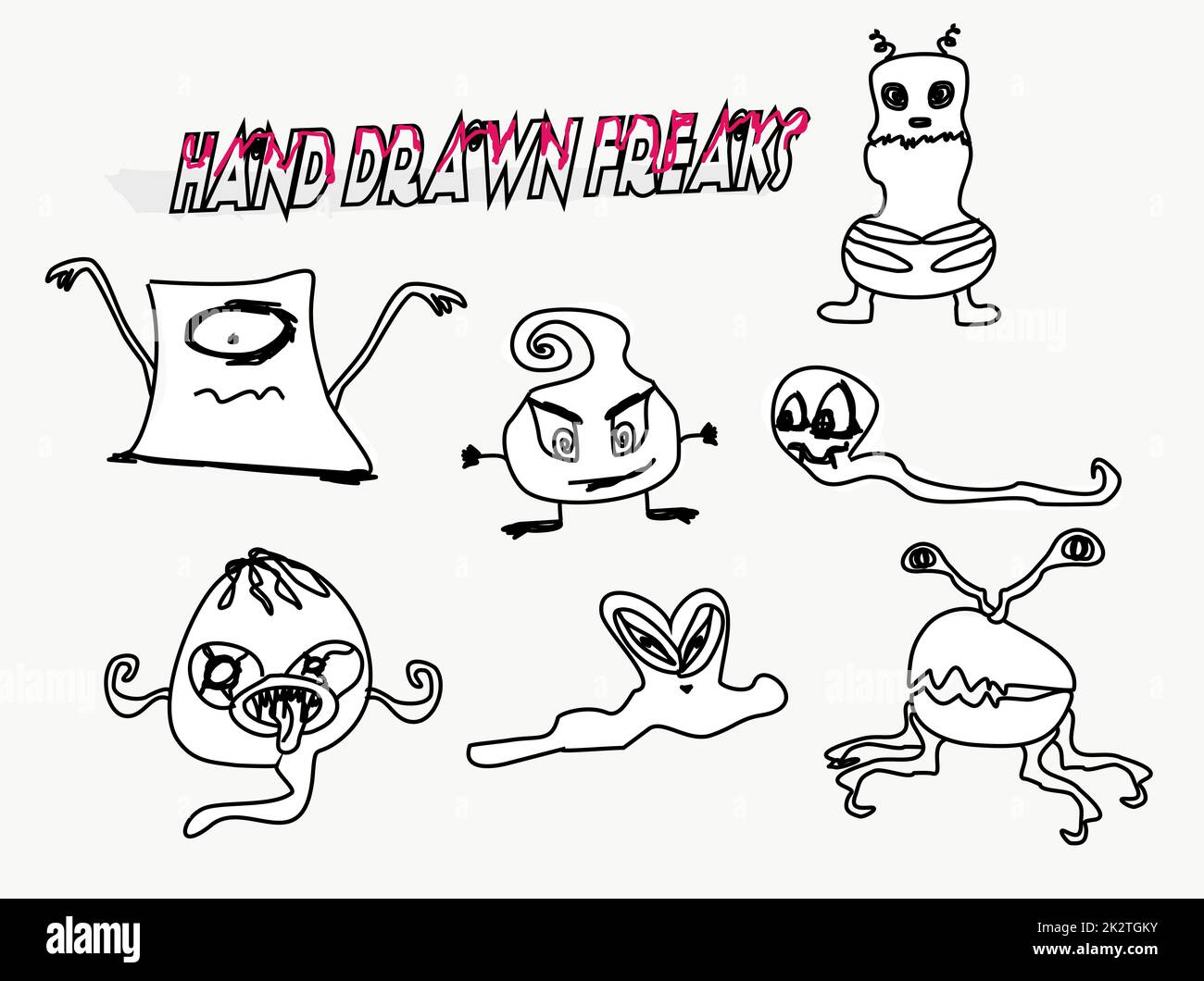 lustige Monster Zeichen gesetzt Doodle Abbildung Stockfoto
