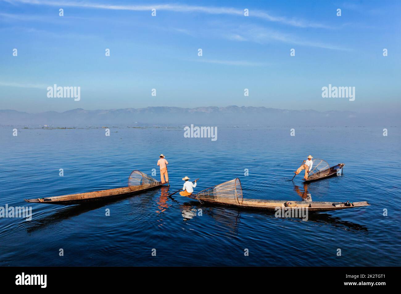 Traditionelle Burmesische Fischer am Inle See, Myanmar Stockfoto