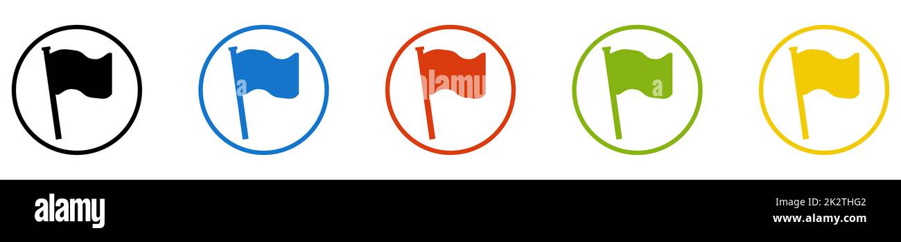 Kollektion mit runden Knöpfen – Fahnensymbol in schwarzen, blauen, roten, grünen und gelben Kreisen Stockfoto