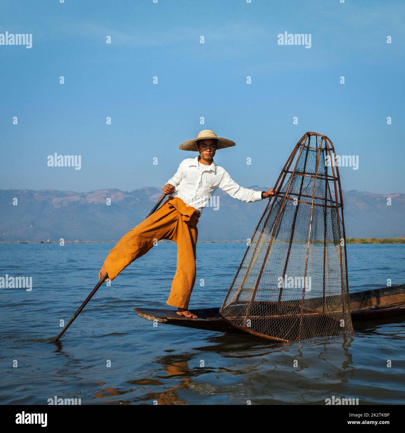 Burmesische Angler am Inle-See, Myanmar Stockfoto