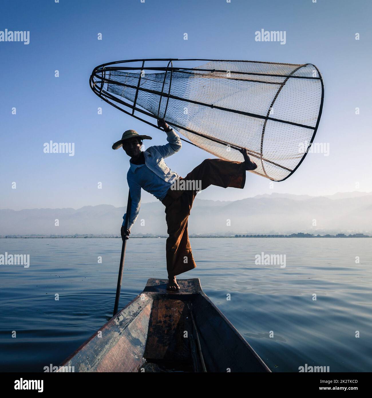 Traditionellen birmanischen Angler am Inle See Myanmar Stockfoto