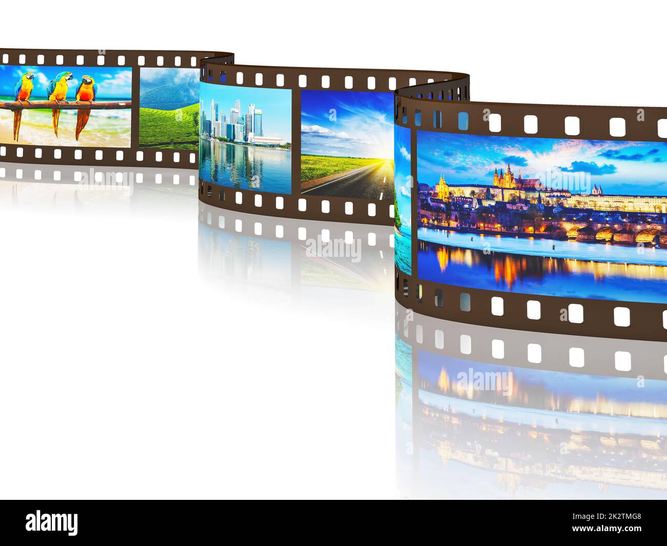 Fotofilm von Reisebildern mit Reflexion Stockfoto