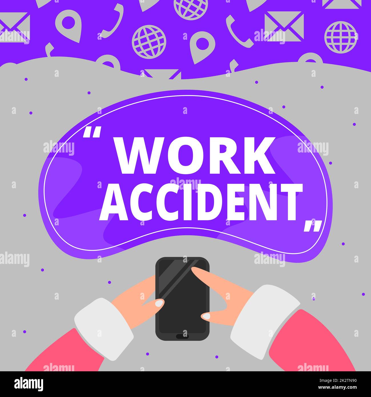 Handgeschriebenes Schild Arbeitsunfall. Fehler im Geschäftskonzept Verletzung am Arbeitsplatz Handverletzung Handhalten Mobiltelefon drücken Anwendungstaste Technologie anzeigen. Stockfoto