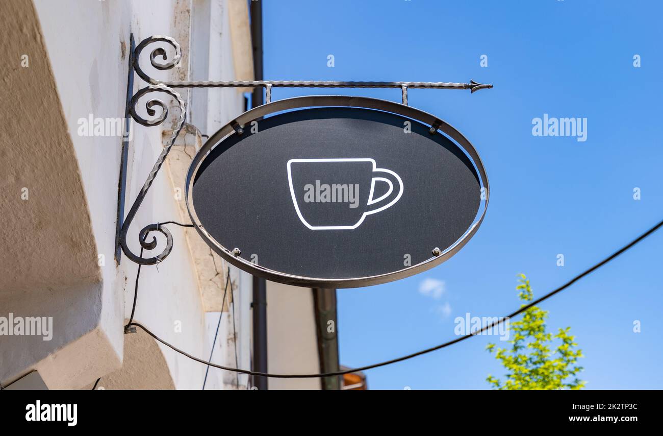 Schild für cafÃ oder Coffee Shop Stockfoto
