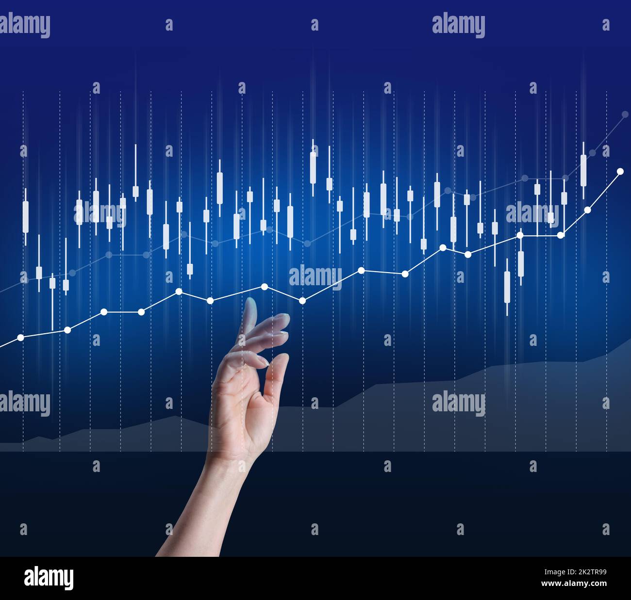 Holographisches Diagramm mit steigenden Zinsen und Indikatoren. Geschäftswachstumskonzept Stockfoto