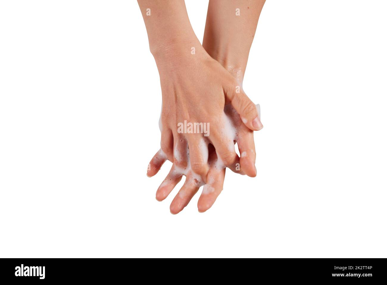 Eine Frau, die sich die Hände mit Seife wäscht Stockfoto