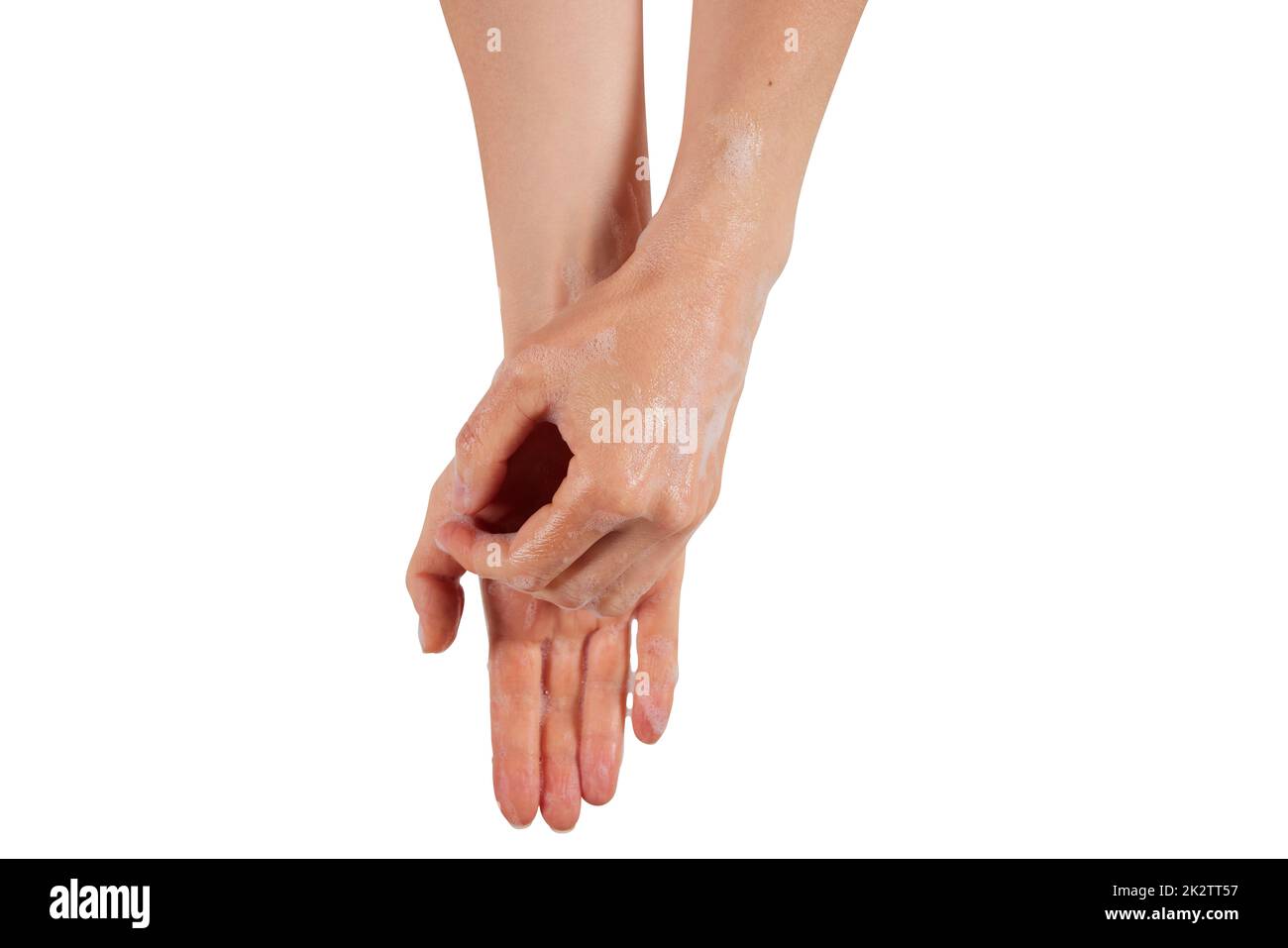 Weibchen waschen nasse Hände Stockfoto
