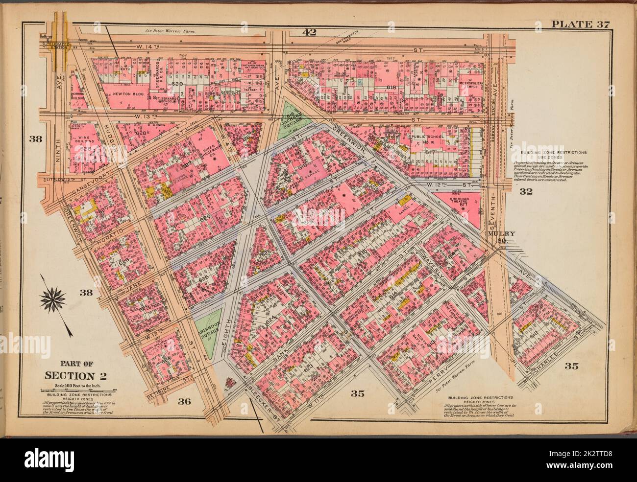 Kartografisch, Karten. 1921 - 1923. Lionel Pincus und Princess Firyal Map Division. Immobilien , New York (Bundesstaat) , New York, Manhattan (New York, N.Y.) Tafel 37: Begrenzt durch W. 14. Street, Seventh Avenue, Greenwich Avenue, Charles Street, Waverly Place, Perry Street, W. 4. Street, W. 11. Street, Bleecker Street, Bank Street, Hudson Street, Bethune Street, Greenwich Street und Ninth Avenue Stockfoto