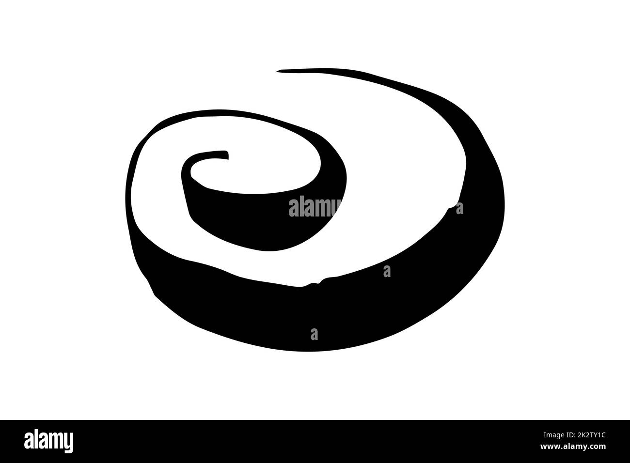 Rundes Wirbelsymbol, handbemalt mit Tintenpinsel Stockfoto