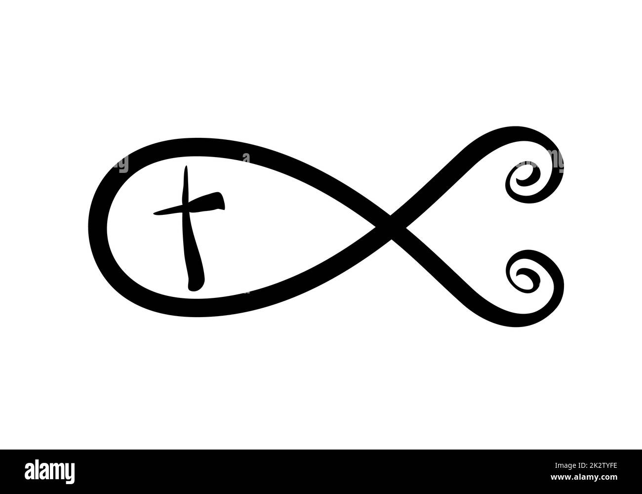 Fischsymbol handbemalt mit Tintenbürste Stockfoto